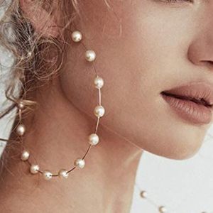 ✨Women’s oversized gold plated faux pearl statement thin hoop earrings